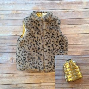 Epic Threads Reversible Vest (Jacket/Coat)-- Leopard Print Faux Fur/Gold 4T
